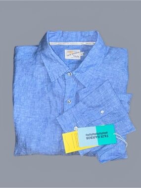 NWT Fair Harbor The Island Long Sleeve Blue Linen Shirt Size XL Coastal Classic